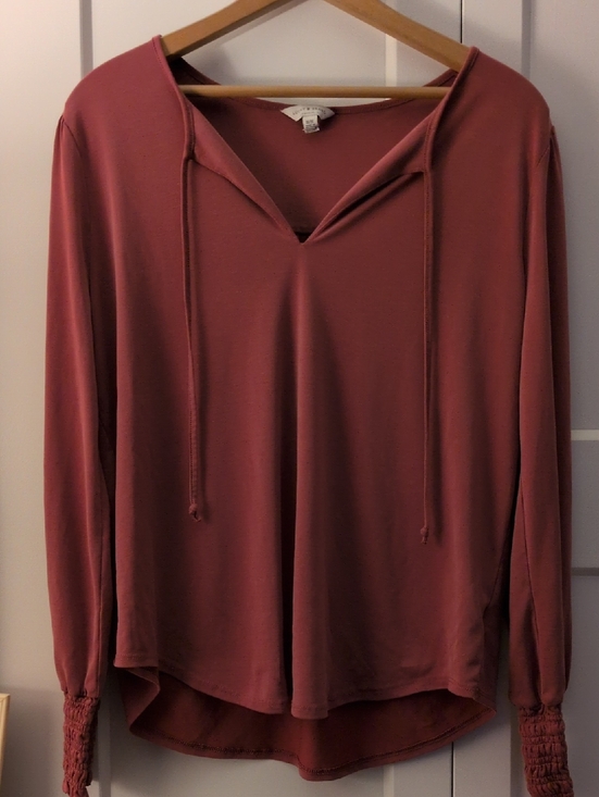 Lucky Brand Tops - Lucky Brand Long-Sleeve V-Neck Tie Tunic - Rosewood